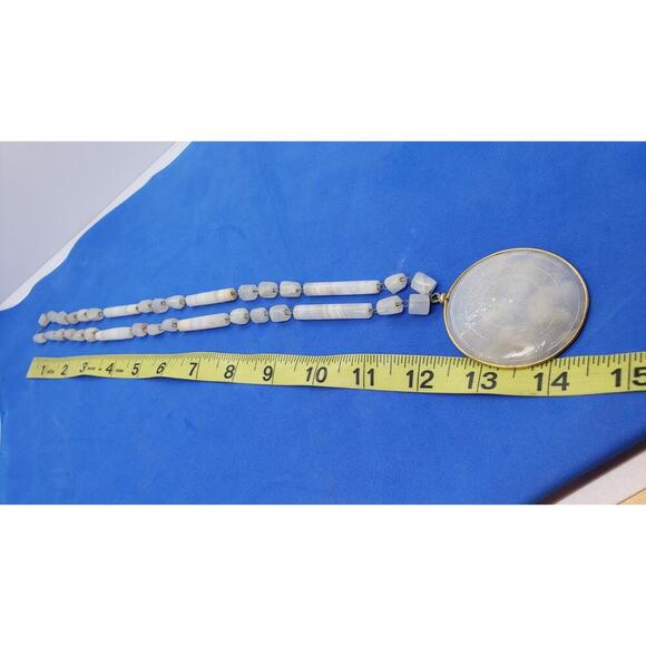 Vintage Necklace Pendant Medallion Myan Sun God Carved Quartz Beaded Chain Gem - Picture 8 of 9